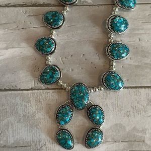 STERLING SILVER COPPER TURQUOISE SQUASH BLOSSOM NECKLACE